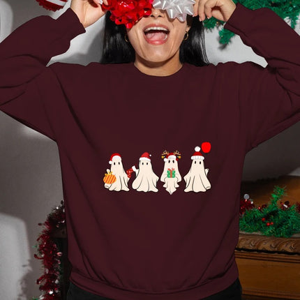 Christmas Ghost Crewneck Jumper, Cute Xmas Santa Ghosts Printed Sweatshirts, Funny Christmas Unisex Adults & Kids Sweater, Xmas Eve Presents