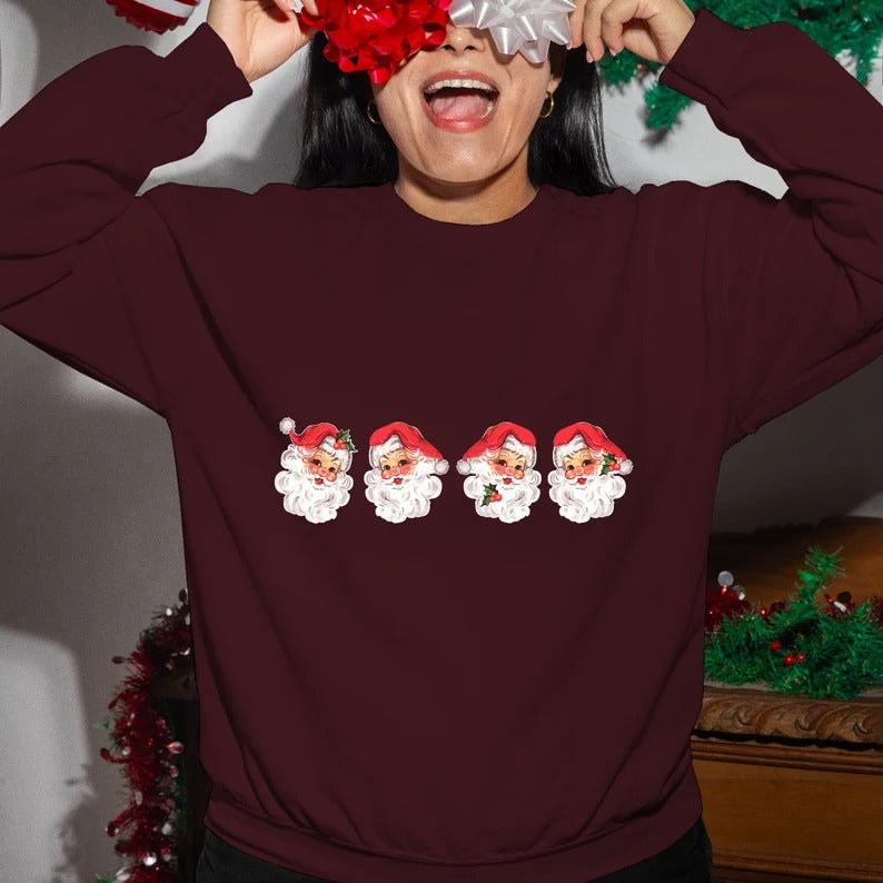 Retro Christmas Santa Sweatshirt, Cheerful Santa Merry Christmas Jumper, Santa Claus Printed Crewnecks, Xmas Unisex Sweater, Christmas Gifts