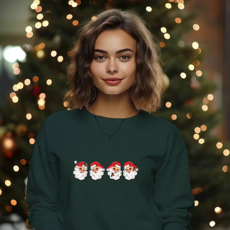 Retro Christmas Santa Sweatshirt, Cheerful Santa Merry Christmas Jumper, Santa Claus Printed Crewnecks, Xmas Unisex Sweater, Christmas Gifts