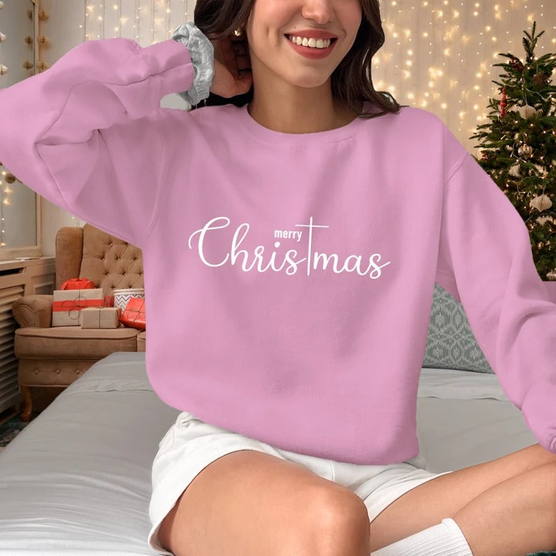 Merry Christmas Sweatshirt, Women Christmas Crewneck Jumper, Merry And Bright Sweaters, Christmas Cozy Unisex Jumper, Christmas Holiday Gift