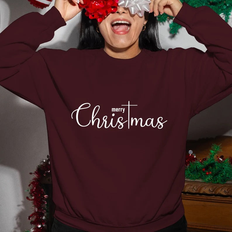 Merry Christmas Sweatshirt, Women Christmas Crewneck Jumper, Merry And Bright Sweaters, Christmas Cozy Unisex Jumper, Christmas Holiday Gift