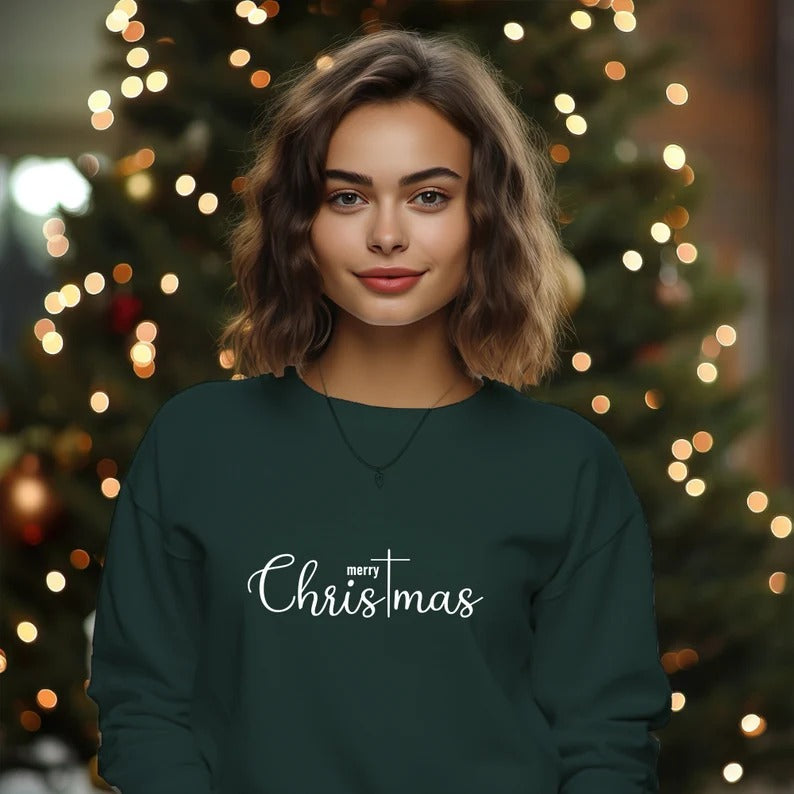 Merry Christmas Sweatshirt, Women Christmas Crewneck Jumper, Merry And Bright Sweaters, Christmas Cozy Unisex Jumper, Christmas Holiday Gift