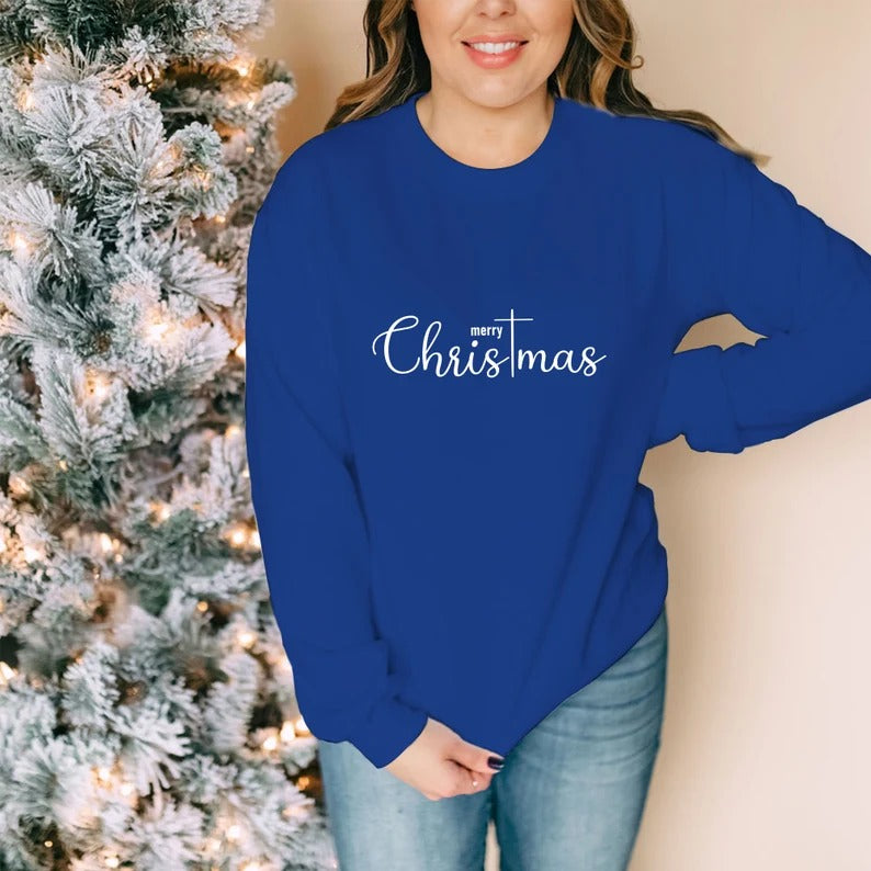 Merry Christmas Sweatshirt, Women Christmas Crewneck Jumper, Merry And Bright Sweaters, Christmas Cozy Unisex Jumper, Christmas Holiday Gift