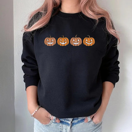 Halloween Pumpkins Jumper, Embroidered Winking Pumpkins Sweatshirts, Scary Halloween Pumpkin Crewneck Sweaters, Spooky Season Fall Outfit