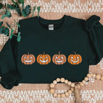 Halloween Pumpkins Jumper, Embroidered Winking Pumpkins Sweatshirts, Scary Halloween Pumpkin Crewneck Sweaters, Spooky Season Fall Outfit