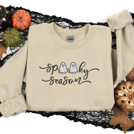 Spooky Season Halloween Sweater, Embroidered Halloween Ghosts Jumpers, Spooky Season Fall Crewneck Sweater, Autumn Fall Halloween Outfits