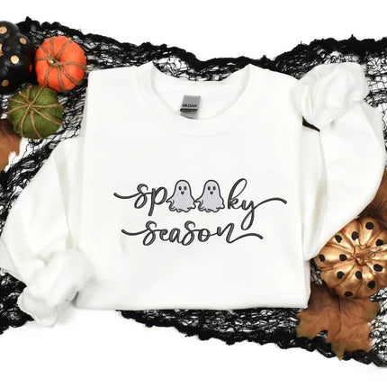 Spooky Season Halloween Sweater, Embroidered Halloween Ghosts Jumpers, Spooky Season Fall Crewneck Sweater, Autumn Fall Halloween Outfits