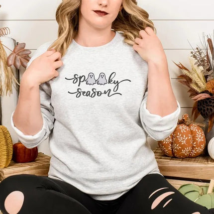 Spooky Season Halloween Sweater, Embroidered Halloween Ghosts Jumpers, Spooky Season Fall Crewneck Sweater, Autumn Fall Halloween Outfits