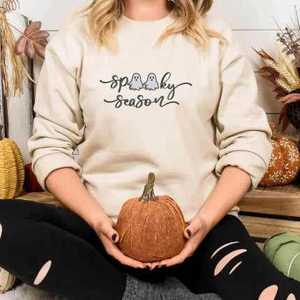 Spooky Season Halloween Sweater, Embroidered Halloween Ghosts Jumpers, Spooky Season Fall Crewneck Sweater, Autumn Fall Halloween Outfits