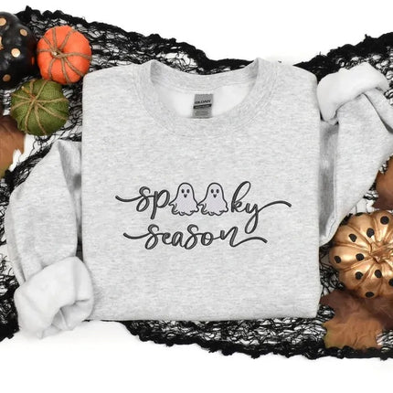 Spooky Season Halloween Sweater, Embroidered Halloween Ghosts Jumpers, Spooky Season Fall Crewneck Sweater, Autumn Fall Halloween Outfits