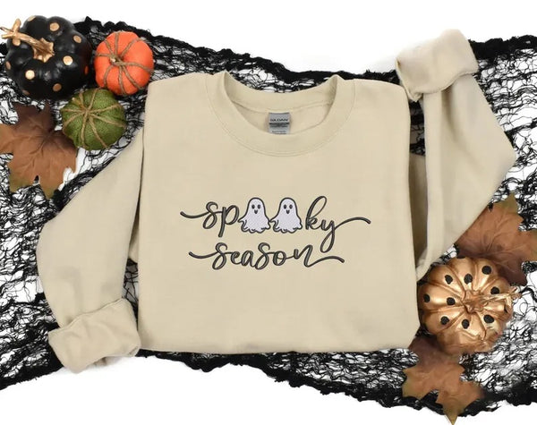 Spooky Season Halloween Sweater, Embroidered Halloween Ghosts Jumpers, Spooky Season Fall Crewneck Sweater, Autumn Fall Halloween Outfits