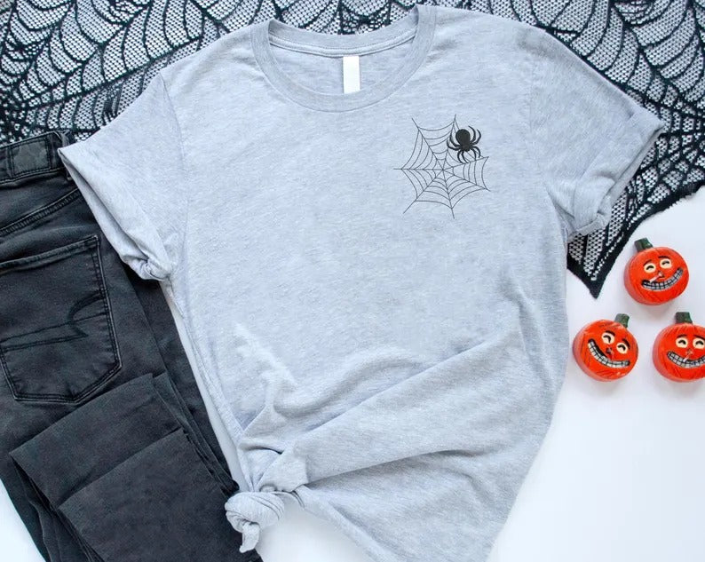 Tarantula Spider Halloween T Shirt, Embroidered Spider's Web Monogram Crewneck Shirt, Fall Unisex Adult Tees, Family Matching Halloween Tops