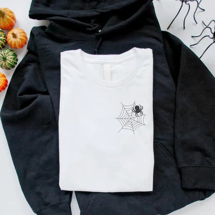 Tarantula Spider Halloween T Shirt, Embroidered Spider's Web Monogram Crewneck Shirt, Fall Unisex Adult Tees, Family Matching Halloween Tops