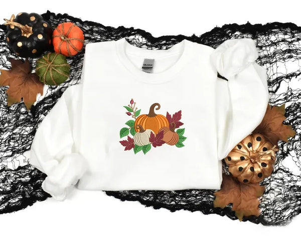 Fall Halloween Embroidered Sweatshirt, Autumn Leaves Crewneck Sweatshirt, Vintage Thanksgiving Jumper, Spooky Season Matching Outfits Gifts