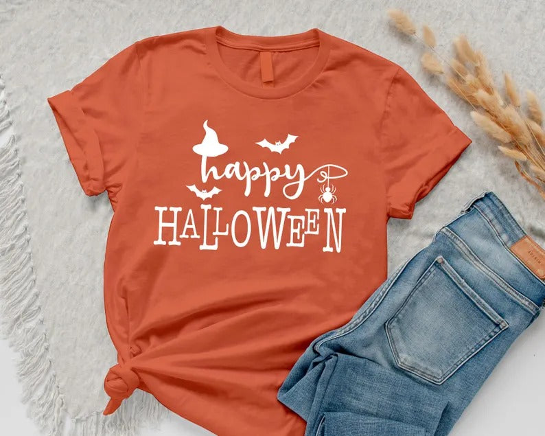 Happy Halloween T Shirt, Halloween Family Matching Printed Shirts, Vintage Halloween Comfy Adults Tee, Spooky Season Tee Top, Halloween Gift