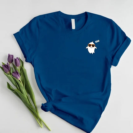 Halloween Cute Ghost Tee Shirt, Funny Fall Boo Pocket Print T-Shirt, Vintage Halloween Comfy Adults Tees, Spooky Season Tee, Halloween Gifts