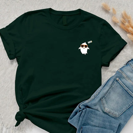 Halloween Cute Ghost Tee Shirt, Funny Fall Boo Pocket Print T-Shirt, Vintage Halloween Comfy Adults Tees, Spooky Season Tee, Halloween Gifts