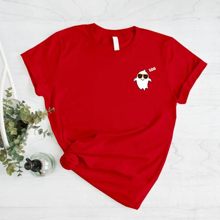 Halloween Cute Ghost Tee Shirt, Funny Fall Boo Pocket Print T-Shirt, Vintage Halloween Comfy Adults Tees, Spooky Season Tee, Halloween Gifts