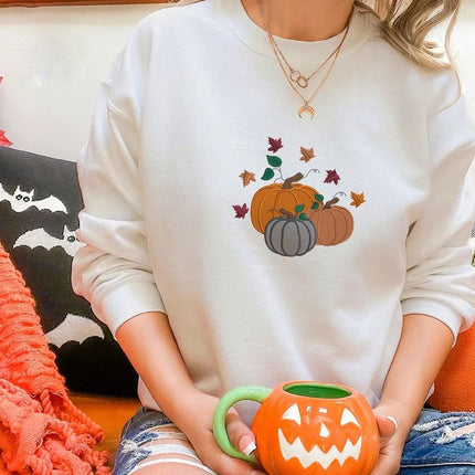 Halloween Pumpkin Sweatshirt, Autumn Fall Leaves Sweatshirt, Gifts for Him