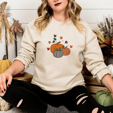 Halloween Pumpkin Sweatshirt, Autumn Fall Leaves Sweatshirt, Gifts for Him