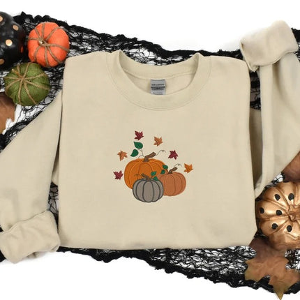 Halloween Pumpkin Sweatshirt, Autumn Fall Leaves Sweatshirt, Gifts for Him