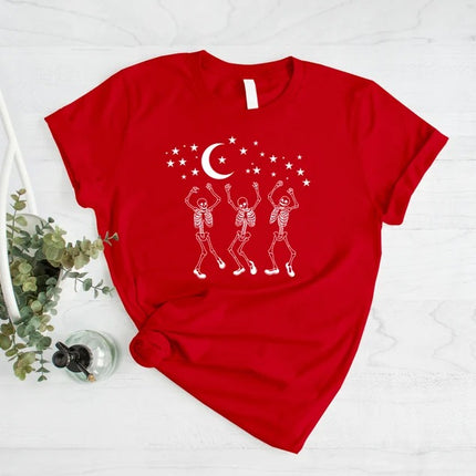 Halloween Dancing Skeleton Tee Shirt, Vintage Skull Fall Printed T-Shirt, Halloween Party Skeleton Shirt for Adults, Spooky Season Outfits