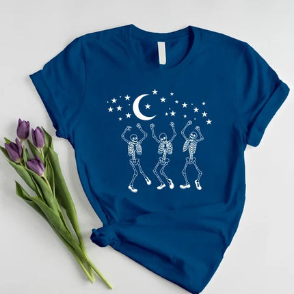 Halloween Dancing Skeleton Tee Shirt, Vintage Skull Fall Printed T-Shirt, Halloween Party Skeleton Shirt for Adults, Spooky Season Outfits