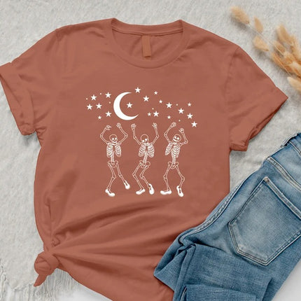 Halloween Dancing Skeleton Tee Shirt, Vintage Skull Fall Printed T-Shirt, Halloween Party Skeleton Shirt for Adults, Spooky Season Outfits
