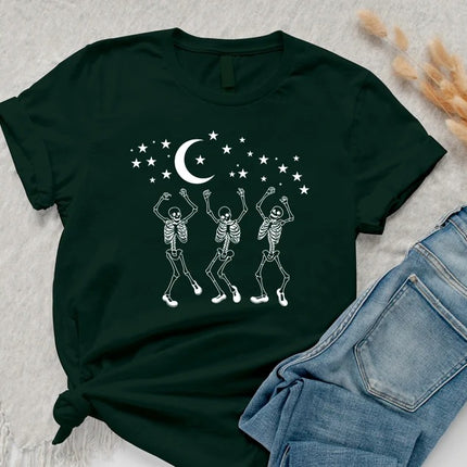 Halloween Dancing Skeleton Tee Shirt, Vintage Skull Fall Printed T-Shirt, Halloween Party Skeleton Shirt for Adults, Spooky Season Outfits