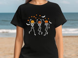 Halloween Pumpkin Skeleton T-Shirt, Vintage Dancing Skeleton Printed Shirt, Skull Fall Matching Tee Shirt, Halloween Night Party Clothing