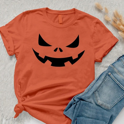Halloween Pumpkin Face Shirt, Halloween Winking Pumpkin T-Shirt, Cute Halloween Party Printed Tee Tops, Comfy Family Matching Fall Outfits