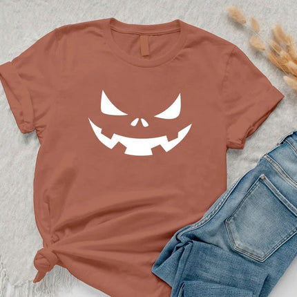 Halloween Pumpkin Face Shirt, Halloween Winking Pumpkin T-Shirt, Cute Halloween Party Printed Tee Tops, Comfy Family Matching Fall Outfits