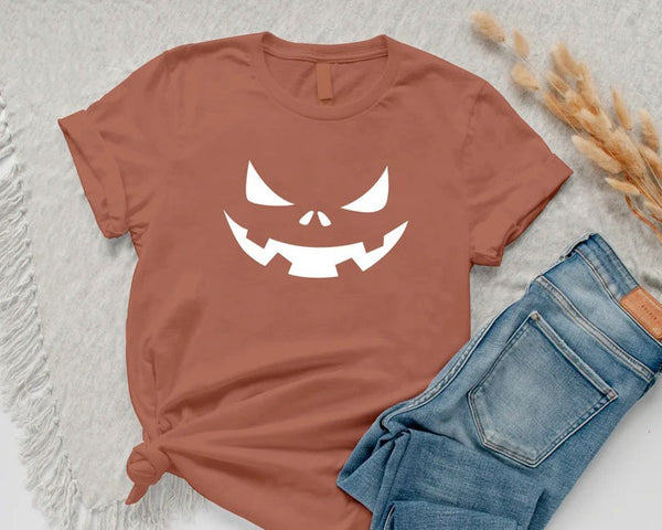 Halloween Pumpkin Face Shirt, Halloween Winking Pumpkin T-Shirt, Cute Halloween Party Printed Tee Tops, Comfy Family Matching Fall Outfits