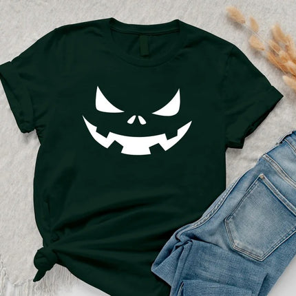 Halloween Pumpkin Face Shirt, Halloween Winking Pumpkin T-Shirt, Cute Halloween Party Printed Tee Tops, Comfy Family Matching Fall Outfits