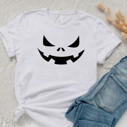 Halloween Pumpkin Face Shirt, Halloween Winking Pumpkin T-Shirt, Cute Halloween Party Printed Tee Tops, Comfy Family Matching Fall Outfits