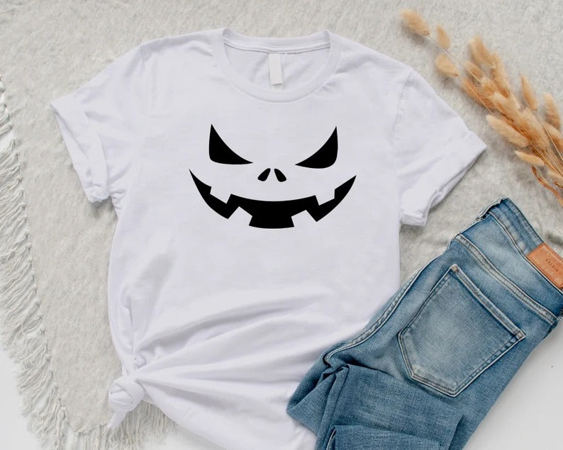 Halloween Pumpkin Face Shirt, Halloween Winking Pumpkin T-Shirt, Cute Halloween Party Printed Tee Tops, Comfy Family Matching Fall Outfits