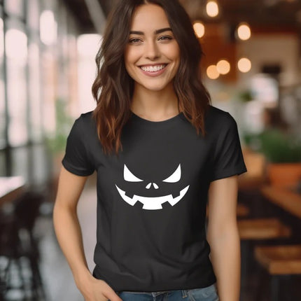 Halloween Pumpkin Face Shirt, Halloween Winking Pumpkin T-Shirt, Cute Halloween Party Printed Tee Tops, Comfy Family Matching Fall Outfits
