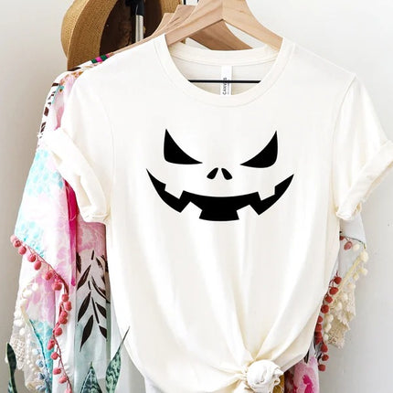 Halloween Pumpkin Face Shirt, Halloween Winking Pumpkin T-Shirt, Cute Halloween Party Printed Tee Tops, Comfy Family Matching Fall Outfits