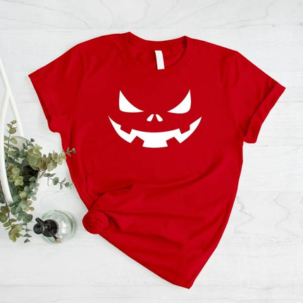 Halloween Pumpkin Face Shirt, Halloween Winking Pumpkin T-Shirt, Cute Halloween Party Printed Tee Tops, Comfy Family Matching Fall Outfits