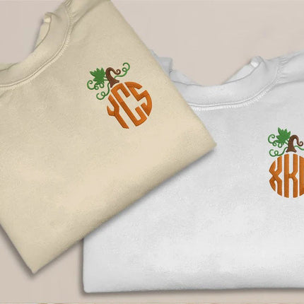 Custom Fall Pumpkin Monogram Sweater, Custom Name Initials Halloween Sweatshirt