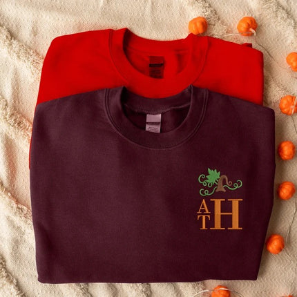 Custom Fall Pumpkin Monogram Sweater, Custom Name Initials Halloween Sweatshirt