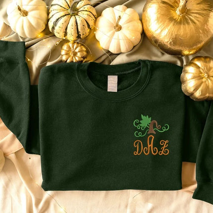 Custom Fall Pumpkin Monogram Sweater, Custom Name Initials Halloween Sweatshirt