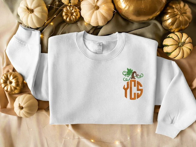 Custom Fall Pumpkin Monogram Sweater, Custom Name Initials Halloween Sweatshirt