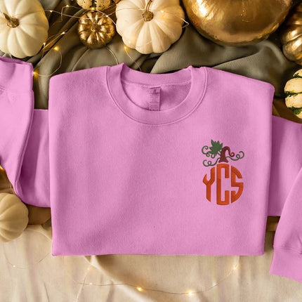 Custom Fall Pumpkin Monogram Sweater, Custom Name Initials Halloween Sweatshirt
