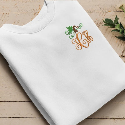 Custom Fall Pumpkin Monogram Sweater, Custom Name Initials Halloween Sweatshirt