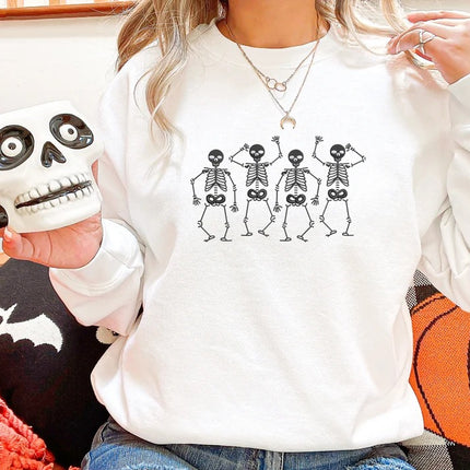 Halloween Dancing Skeletons Sweater, Embroidered Dainty Skull Sweatshirt