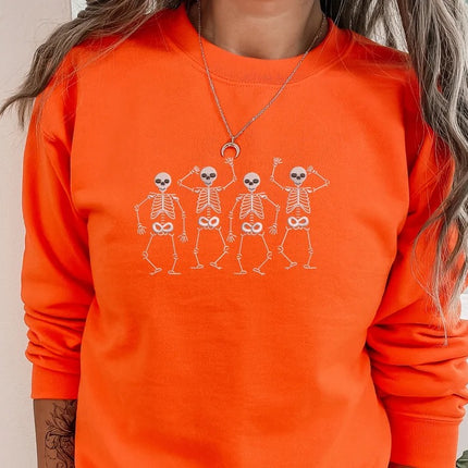 Halloween Dancing Skeletons Sweater, Embroidered Dainty Skull Sweatshirt