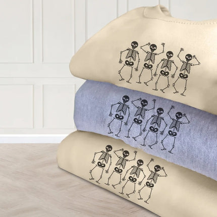 Halloween Dancing Skeletons Sweater, Embroidered Dainty Skull Sweatshirt
