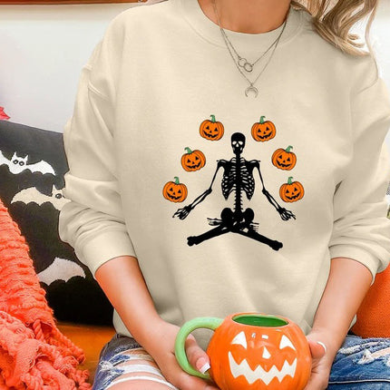 Halloween Skeleton Pumpkins Sweatshirt, Vintage Halloween Crewneck Sweater, Unisex Family Matching Jumper, Fall Clothing, Gift for Husband