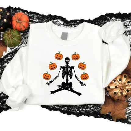 Halloween Skeleton Pumpkins Sweatshirt, Vintage Halloween Crewneck Sweater, Unisex Family Matching Jumper, Fall Clothing, Gift for Husband